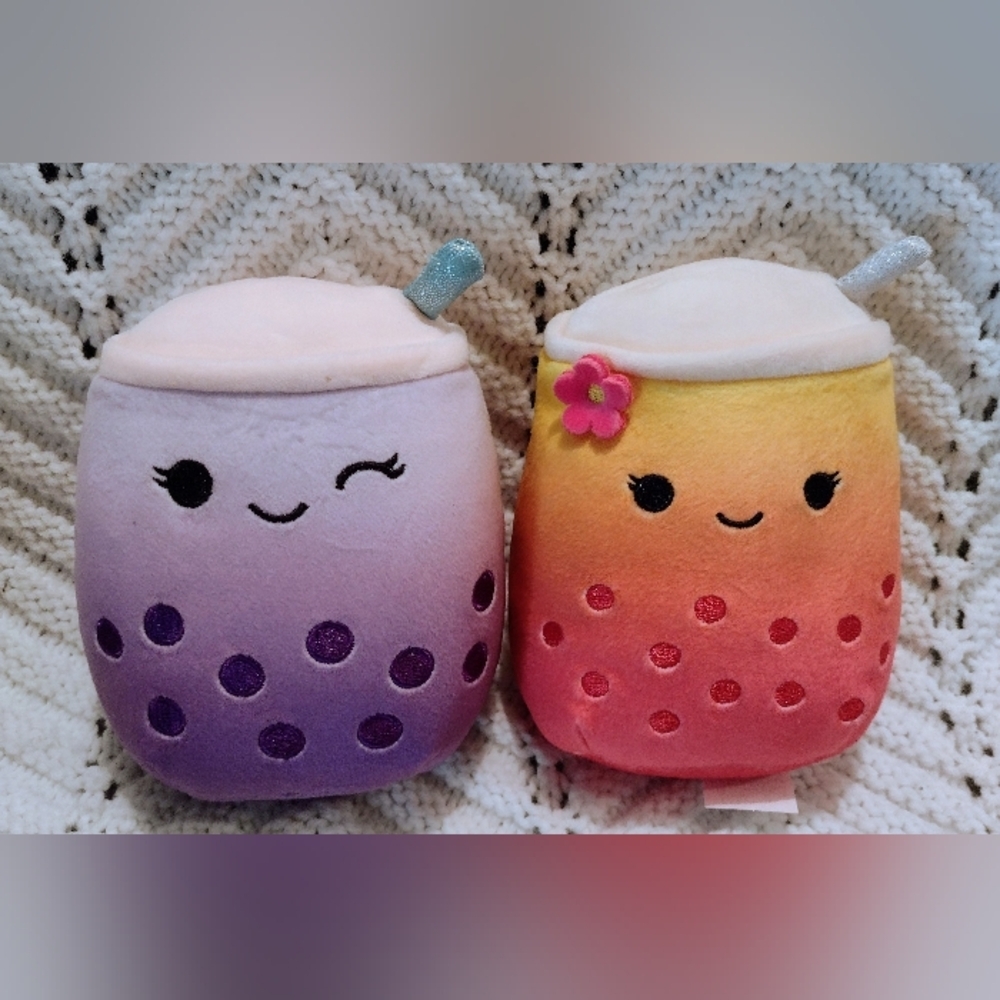 Squishmallow 5" Plush Bergit the Pink Boba Tea Poplina Purple Boba Tea 5"